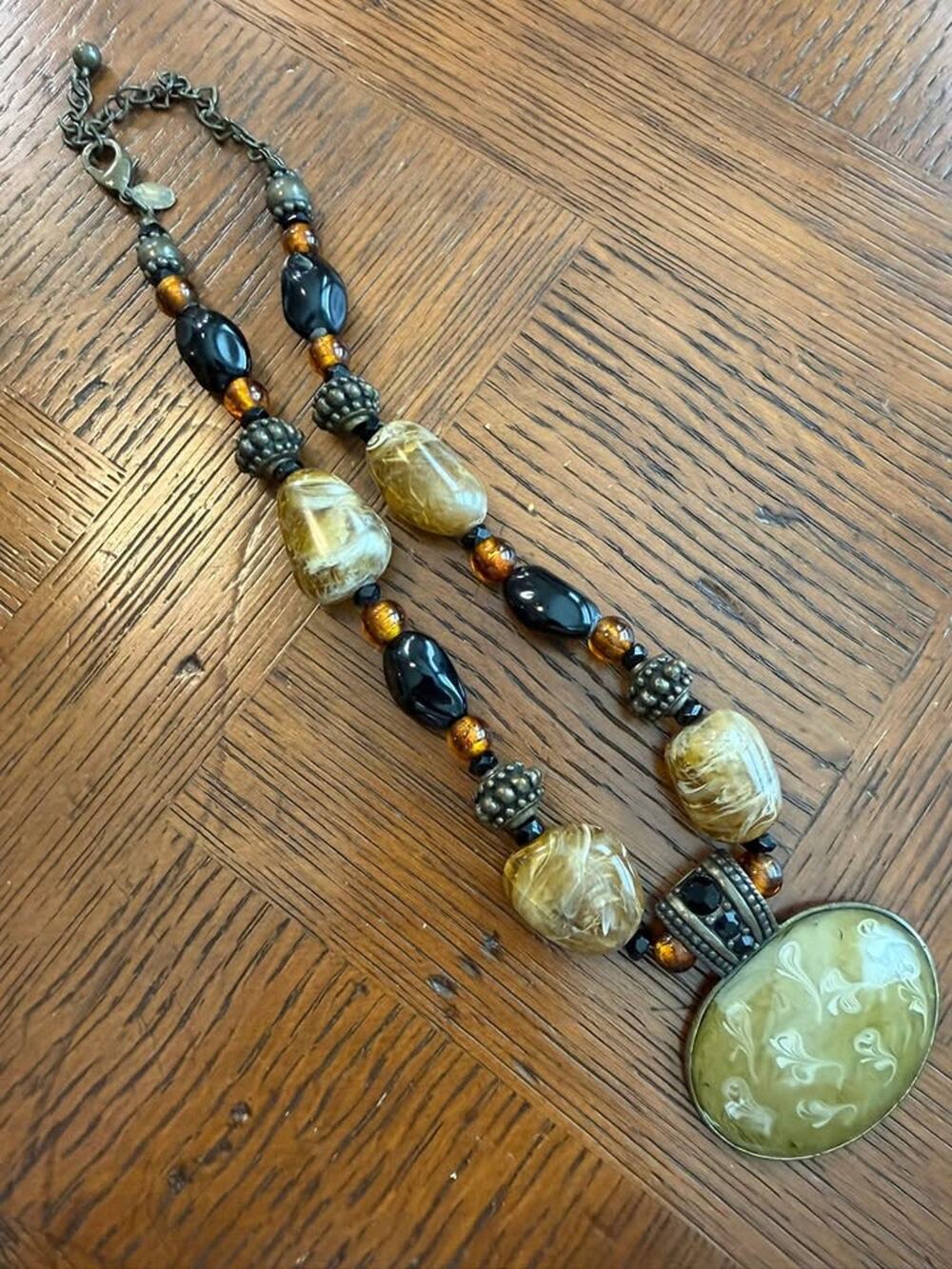 Chico's Amber, Black & Bronze-Tone Statement Necklace (CCC25)